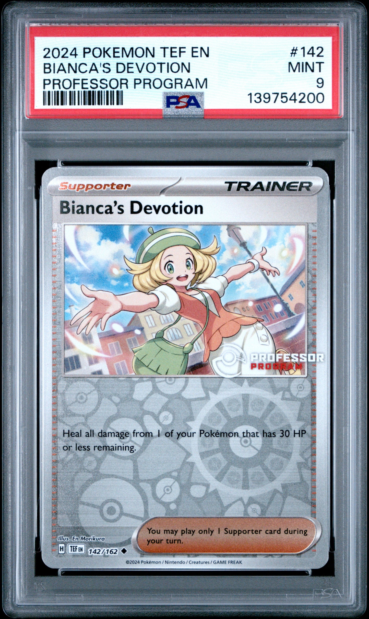 PSA 9 Bianca's Devotion Professor Program 2024 POKEMON TEF EN-TEMPORAL FORCES #142