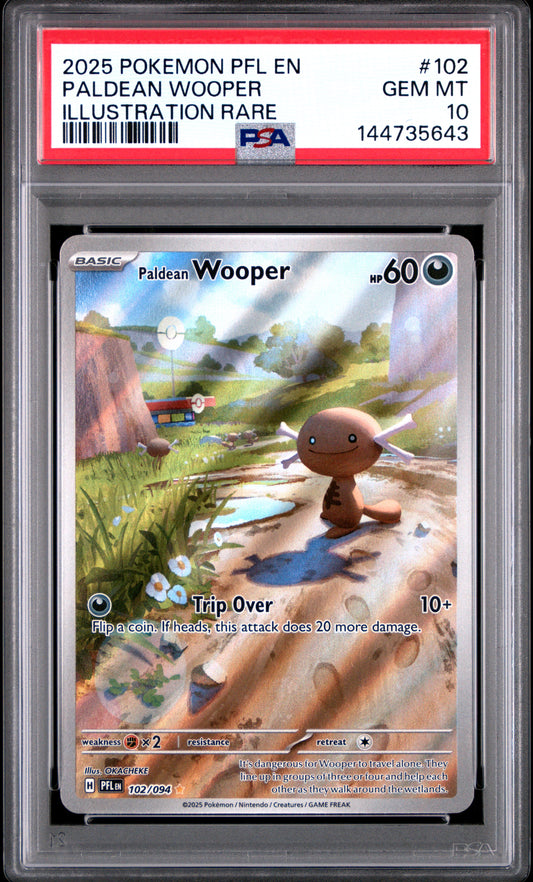 PSA 10 Paldeon Wooper 2025 POKEMON PFL EN-PHANTASMAL FLAMES #102 PALDEAN WOOPER ILLUSTRATION RARE