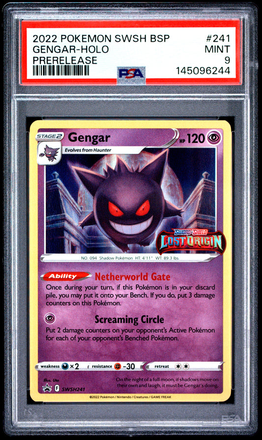 PSA 9 Gengar 2022 POKEMON SWSH BLACK STAR PROMO #241 HOLO PRERELEASE